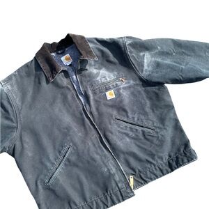 Vintage Carhartt Detroit Distressed Black Jacket with Brown Collar XL
